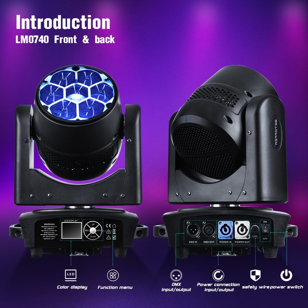 BETOPPER Moving Head Light 7x40W RGBW Beam/Wash/Zoom/CTO Effect Bee Eye LED Stage Lighting Spot Lights with Sound Activated for DJs, Bars, Christmas, and Home Party Lighting,1 Pack