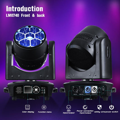 BETOPPER Moving Head Light 7x40W RGBW Beam/Wash/Zoom/CTO Effect Bee Eye LED Stage Lighting Spot Lights with Sound Activated for DJs, Bars, Christmas, and Home Party Lighting,1 Pack