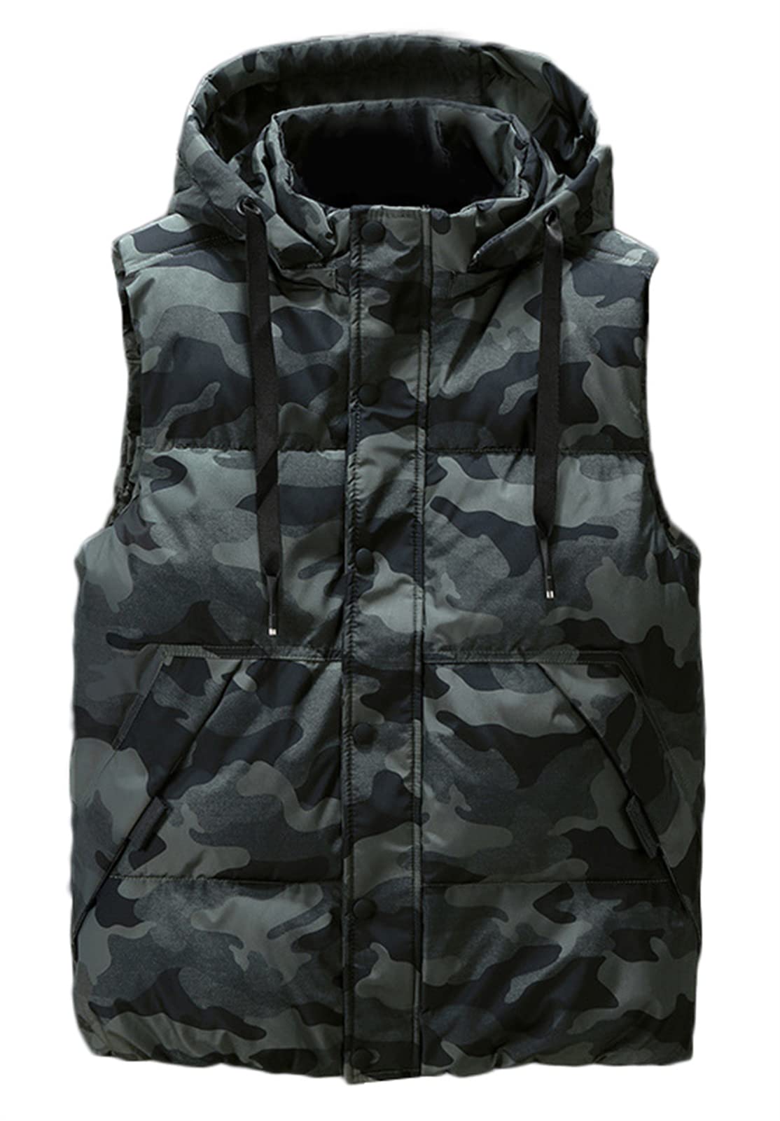 Icegrey Men's Down Vest with Hood Sleeveless Lightweight Body Warmer Quilted Vest Warm Gilet Stand-Up Collar, Black 2