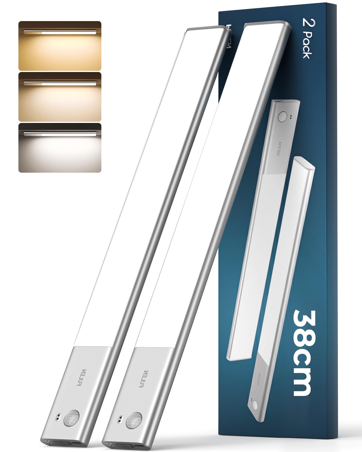 Lampa LED cu senzor miscare sub dulap, set 2 bucati FULEN, 2 surse lumina