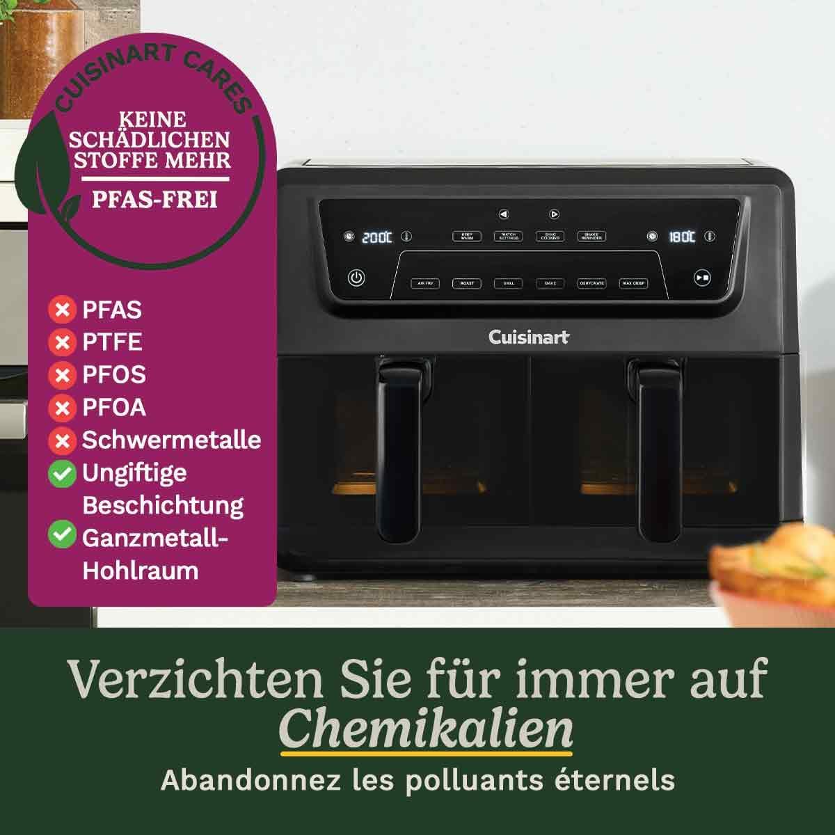 Friteuza cu aer cald cu 2 camere XXL, 10,4 L (5,2 L + 5,2 L), fara PFAS, neagra cu fereastra de vizualizare