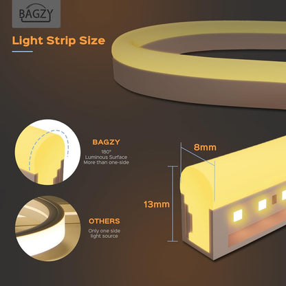 BAGZY Neon LED Strip, 15 m, Outdoors, Waterproof, 230 V, 120 LED/m, Flexible, DIY, for Indoors, Christmas Party, Outdoor Use, with Power Supply and Controller (Natural White)