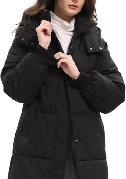 Geaca lunga de iarna matlasata PUFFIT cu gluga, impermeabila, dama, marimea M, neagra