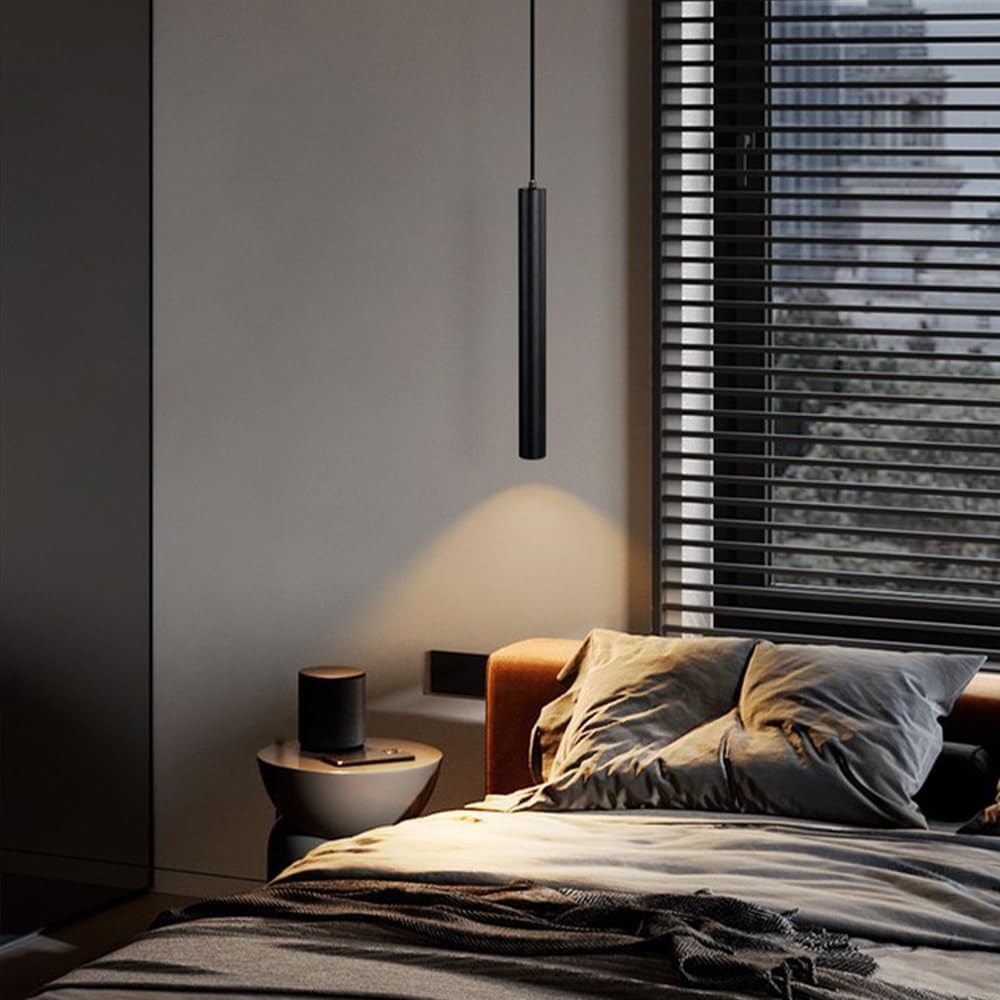 Set 2 pendule LED LIGKIN minimaliste din aluminiu, 50 cm, negre