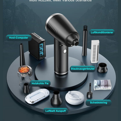 Electric Dust Blower 3 Speed 120000 RPM Compressed Air Spray, 9000 mAh Battery Keyboard Cleaning Kit, Compressed Air Duster with LED Light and Cleaning Brush, for PC/Sofa/Car/Keyboard/Camera, Silver