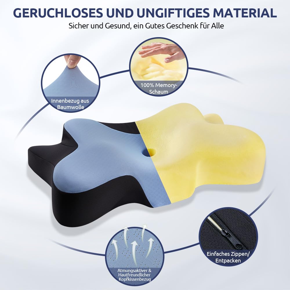 Perna cervicala DONAMA KH1067 Memory Foam respirabila, 66x37x13 cm