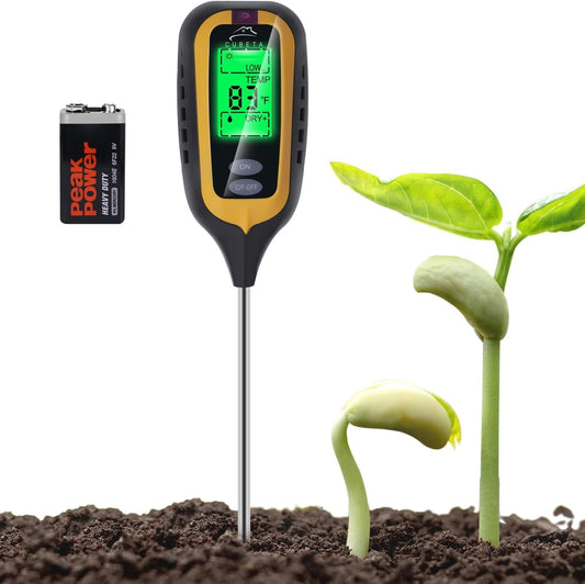 CUBETA Moisture Meter Plants Moisture Meter 4 in 1 Humidity/Temperature/pH/Light for Gardening, Lawn, Indoor Plants (Yellow)
