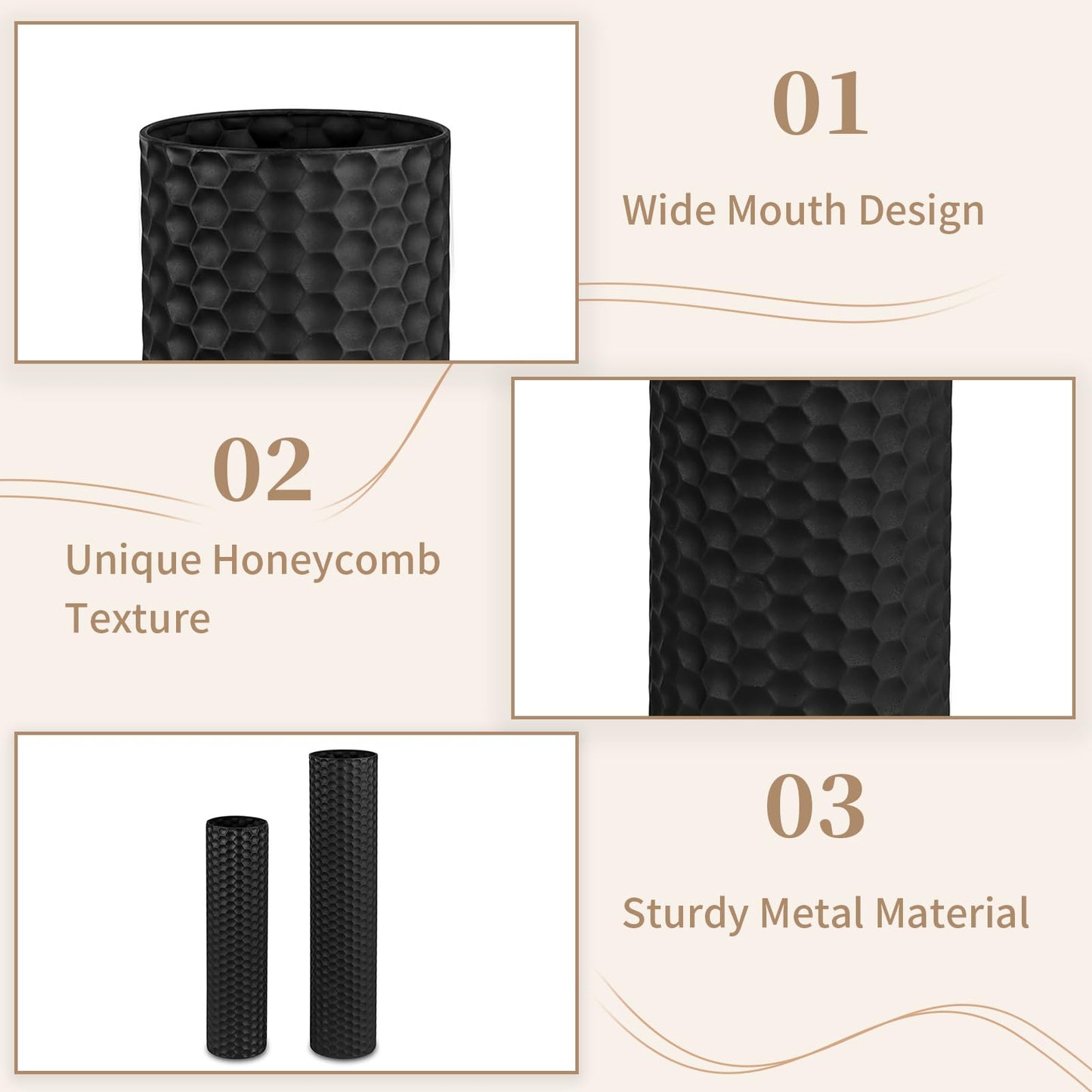 Vaze decorative Sziqiqi Modern Black Floor Vases set 2 metal 7055cm