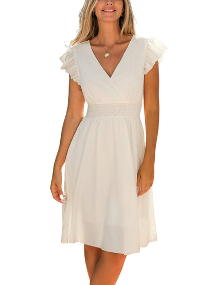 Rochie XL - CUPSHE V Neck Flutter Sleeve Smocked Casual Summer