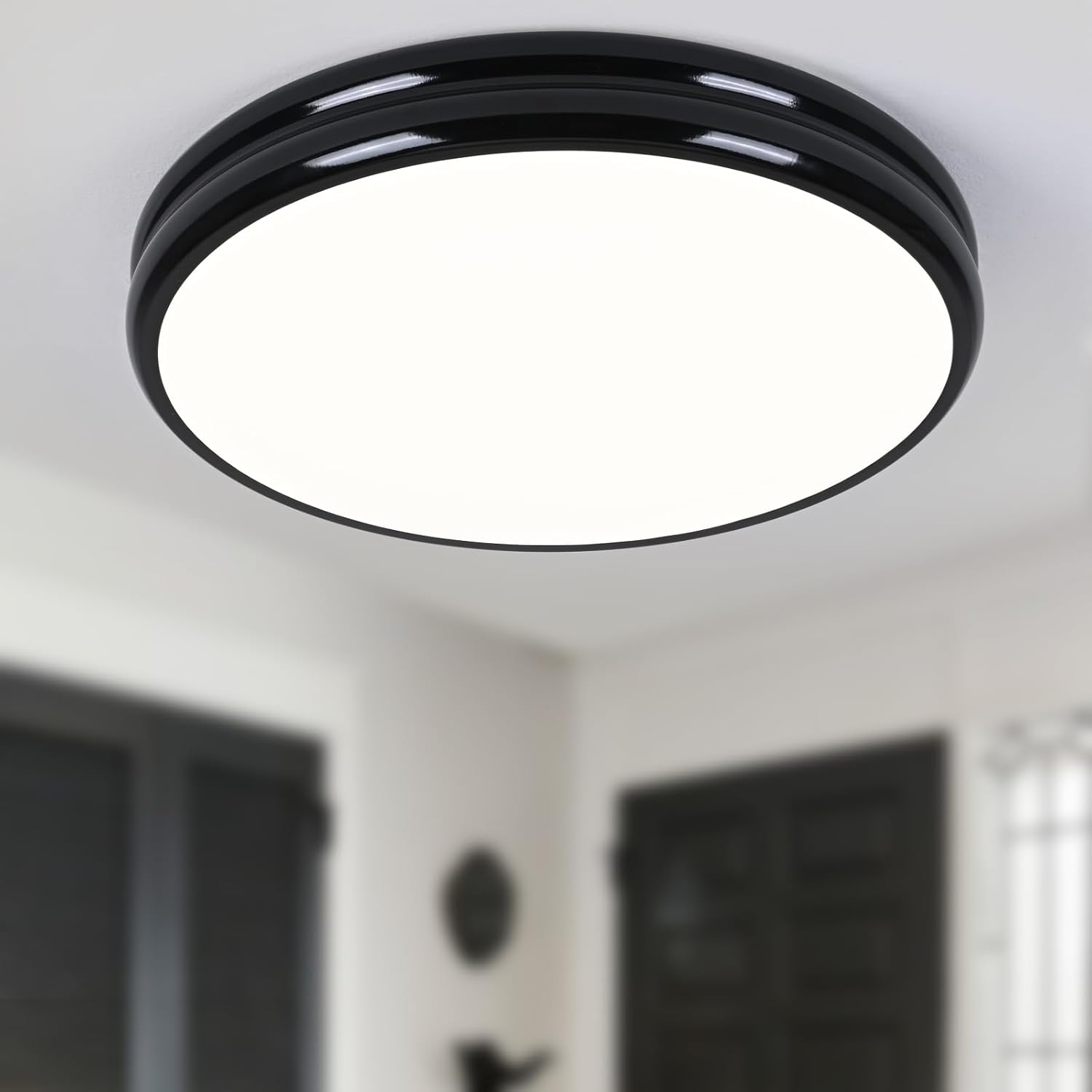 Modern Black LED Ceiling Light, 40cm Round, 36W, 4000K for Kitchen, Bedroom, Living Room, Hall, Bathroom