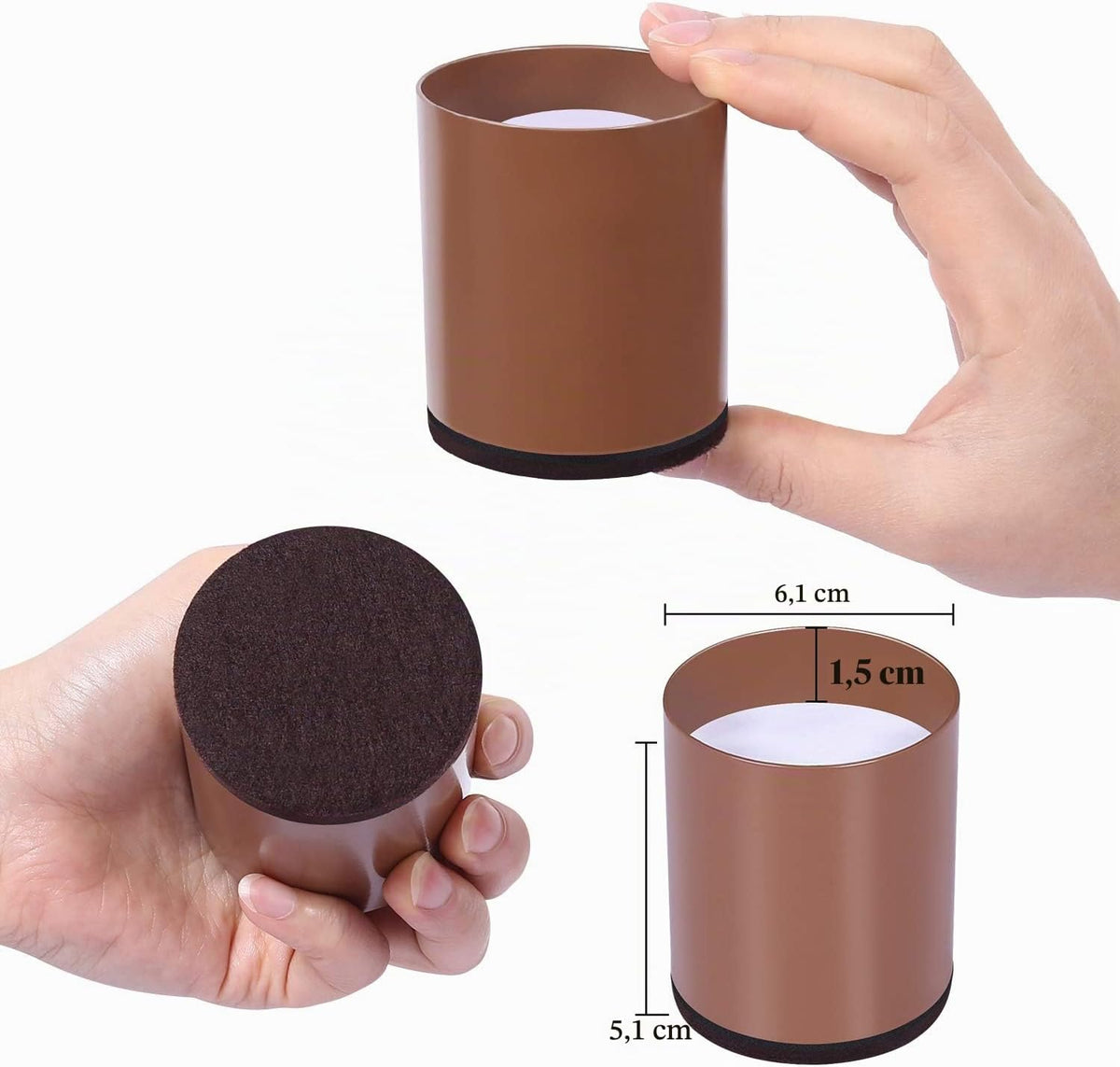 Elevatoare rotunde RCHYFEED pentru mobilier, 5 cm, din otel carbon, maro