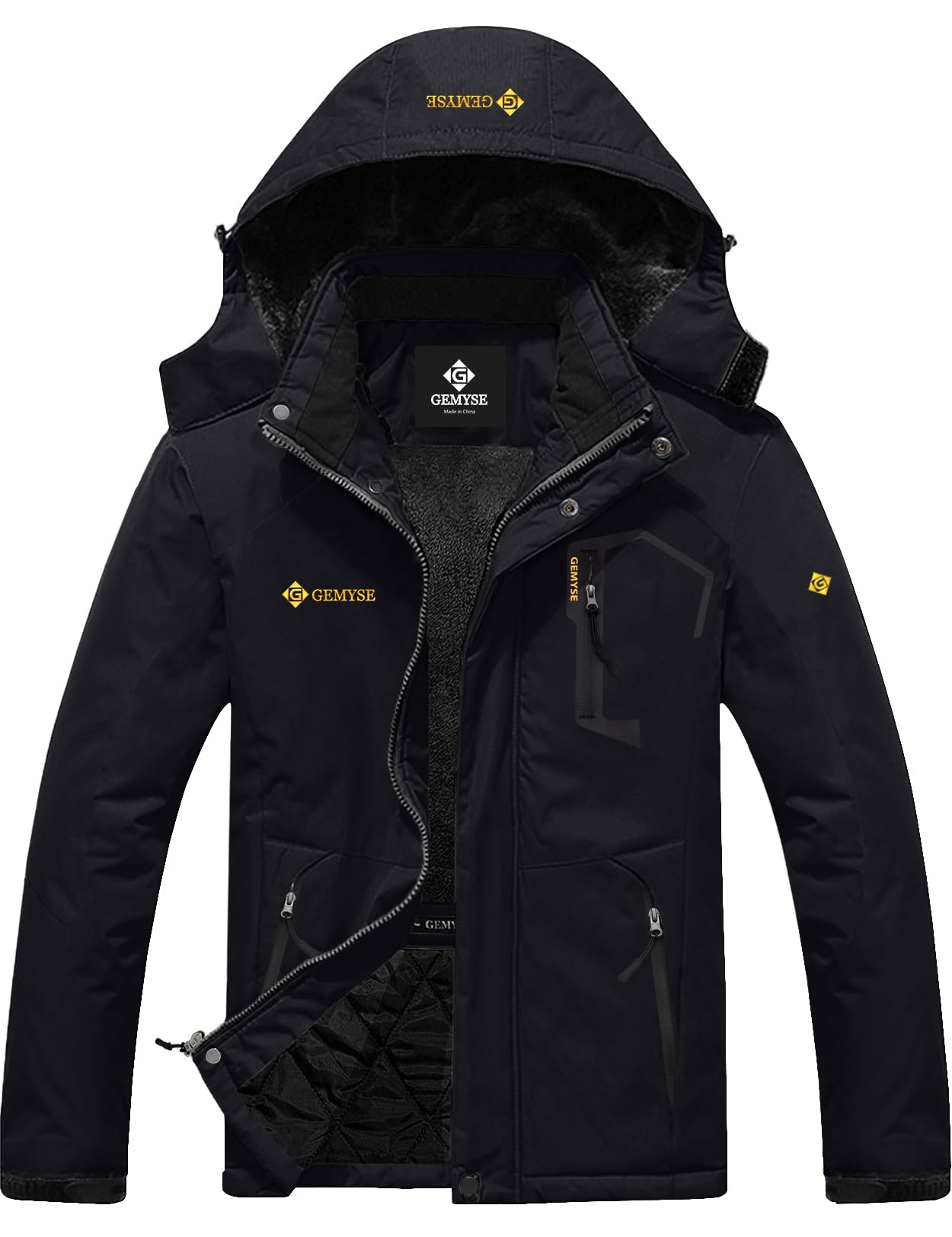 GEMYSE Men's Mountain Waterproof Ski Jacket Windproof Fleece Outdoor Winter Coat with Hood