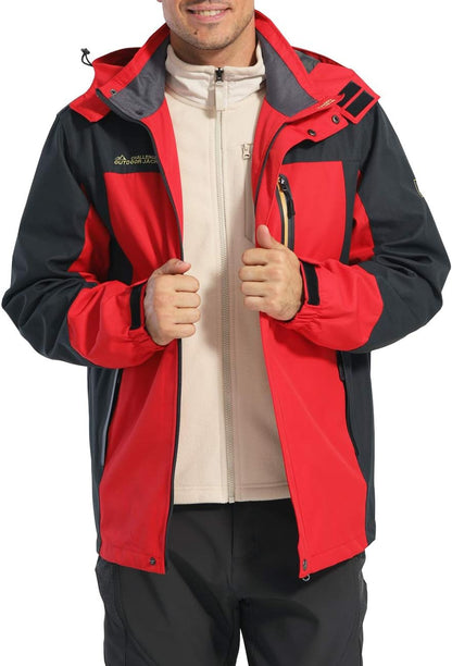 KEFITEVD Softshelljacke Herren Wasserabweisende Funktionsjacke mit Abnehmbarer Kapuze Leichte Outdoorjacke für Wandern Trekking