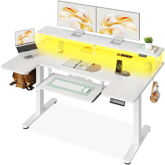 Birou reglabil OffiGo U Forma 140 cm electric cu LED si USB
