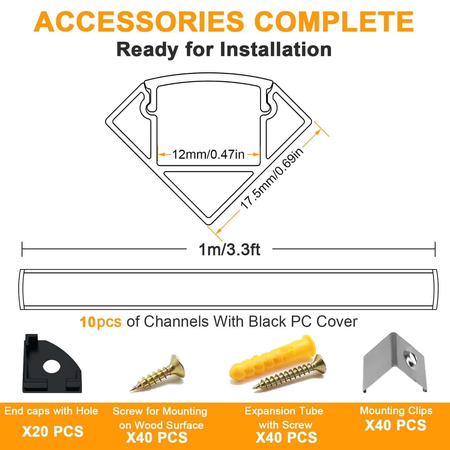 Profil LED Angdarun 1m V-shape aluminiu 10 bucati cu capac negru