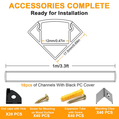 Profil LED Angdarun 1m V-shape aluminiu 10 bucati cu capac negru