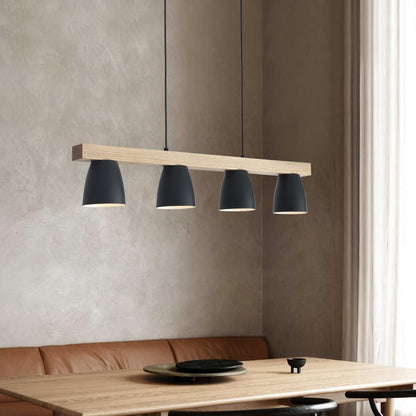 Pendul Vintage 4 lumini E27 92 cm lemn si metal negru