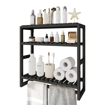 Raft baie Bamworld ajustabil bambus 3 polite montaj perete negru