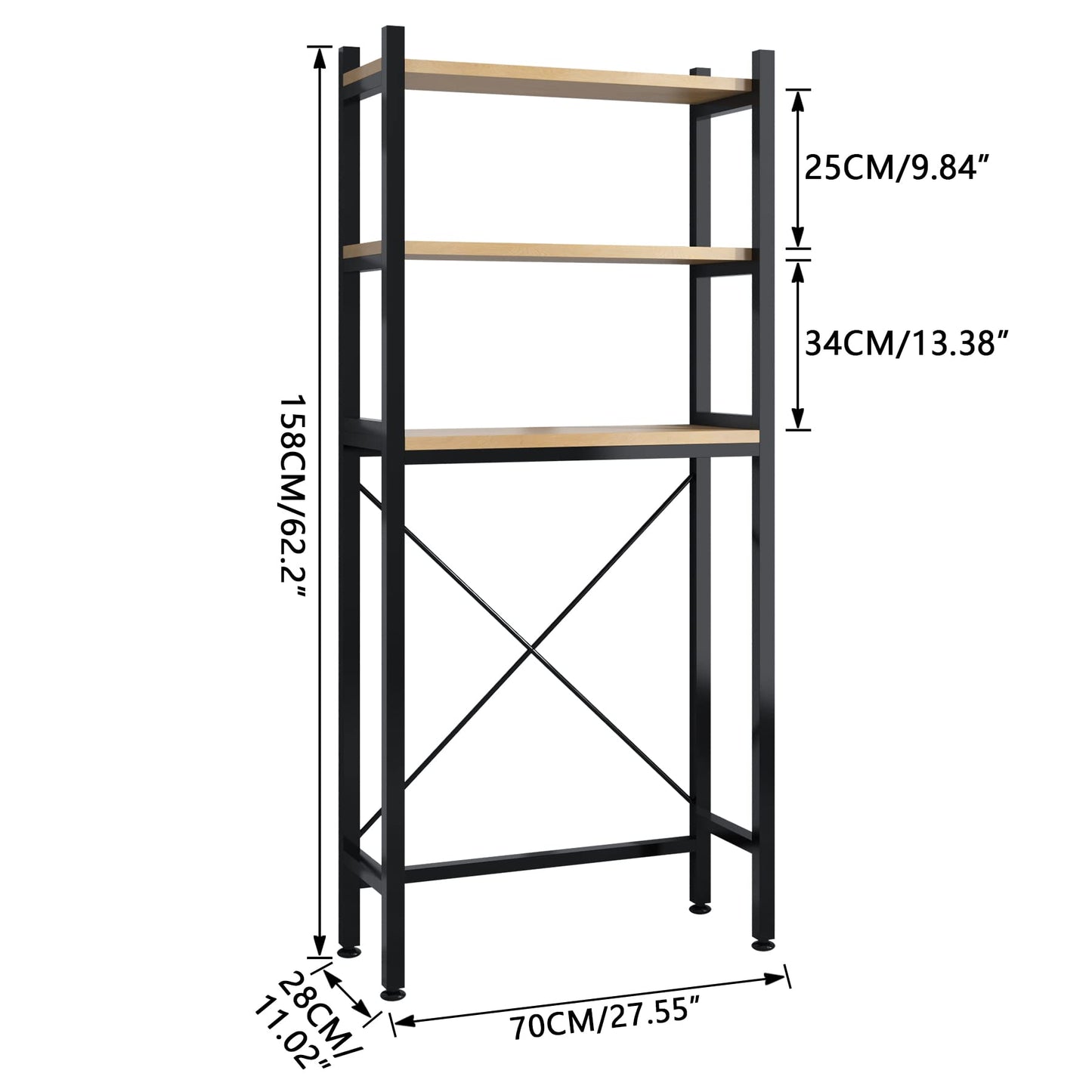 Raft baie MOYIPIN FG2 3 polite metalic ajustabil negru 70x28x158 cm