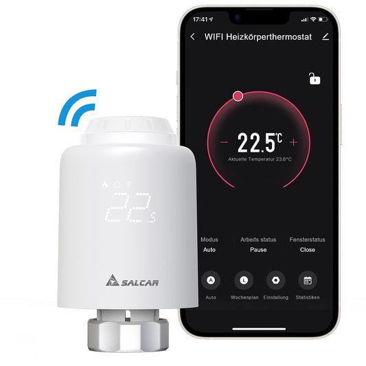 SALCAR Smart Radiator Thermostat WiFi Thermostat Compatible with Amazon Alexa & Google Assistant Programmable Heating Thermostat Tuya Radiator No Gateway Required