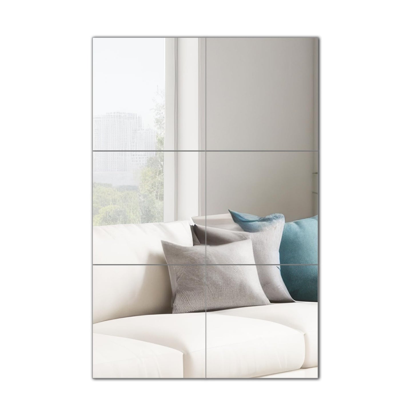 Muzilife Glass Mirror Tiles, 3 Pieces, 40 x 40 cm, DIY Wall Mirror with 4 Adhesive Mats, HD Mirror Set in Kitchen, Living Room and Bathroom