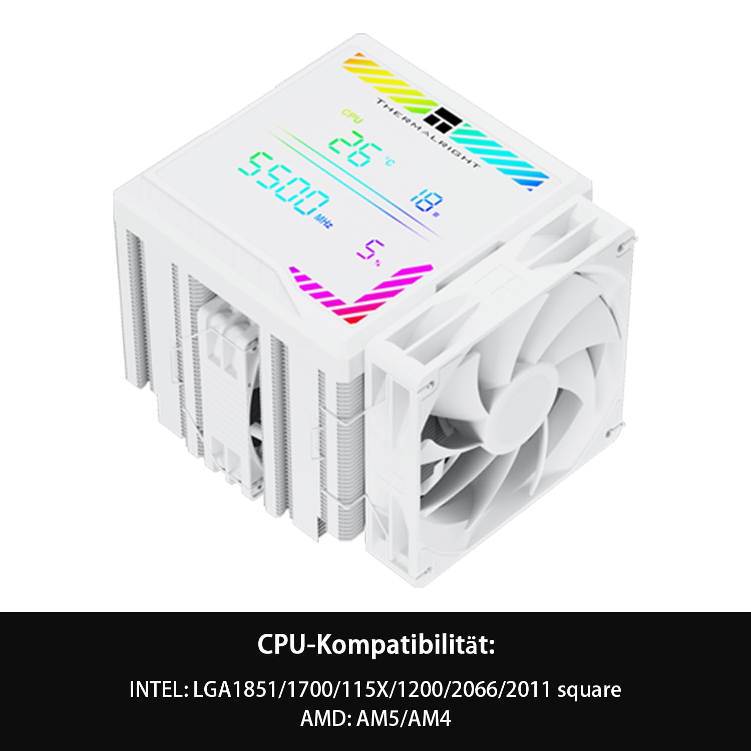 Thermalright Peerless Assassin 140 Digital White CPU Air Cooler, Digital Screen Cover, 6 Heatpipes Computer CPU Cooling for AM4/AM5, Intel LGA1700/1851/1150/2011/1200, PC Cooler - Black