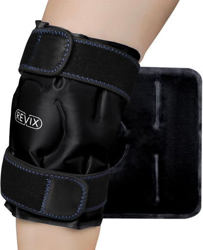 REVIX Knee Cooling Cuff - Reusable Cooling Pad with Velcro Fastening & Flexible Gel, Knee Cooling Pack for Targeted Use for Everyday Tension, Bruises & Sports, Black