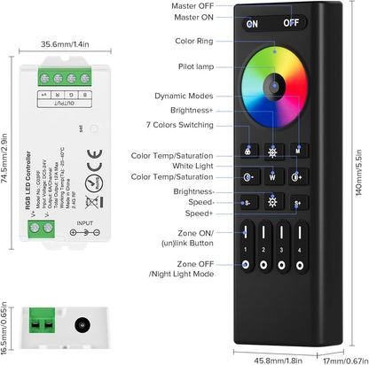 BTF-LIGHTING 5050SMD FCOB COB RGB RF Remote RC03RFB &4PCS C03RF LED Tuya LED Controller Kit 4 Zones RF 2.4GHz Wireless Remote Group Control PWM RGB (+ R G B) 4pin LED Strip DC5V DC12V DC24V