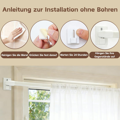 Set tije perdea Venwemong 2 bucati extensibile 80-130 cm cu carlige autoadezive