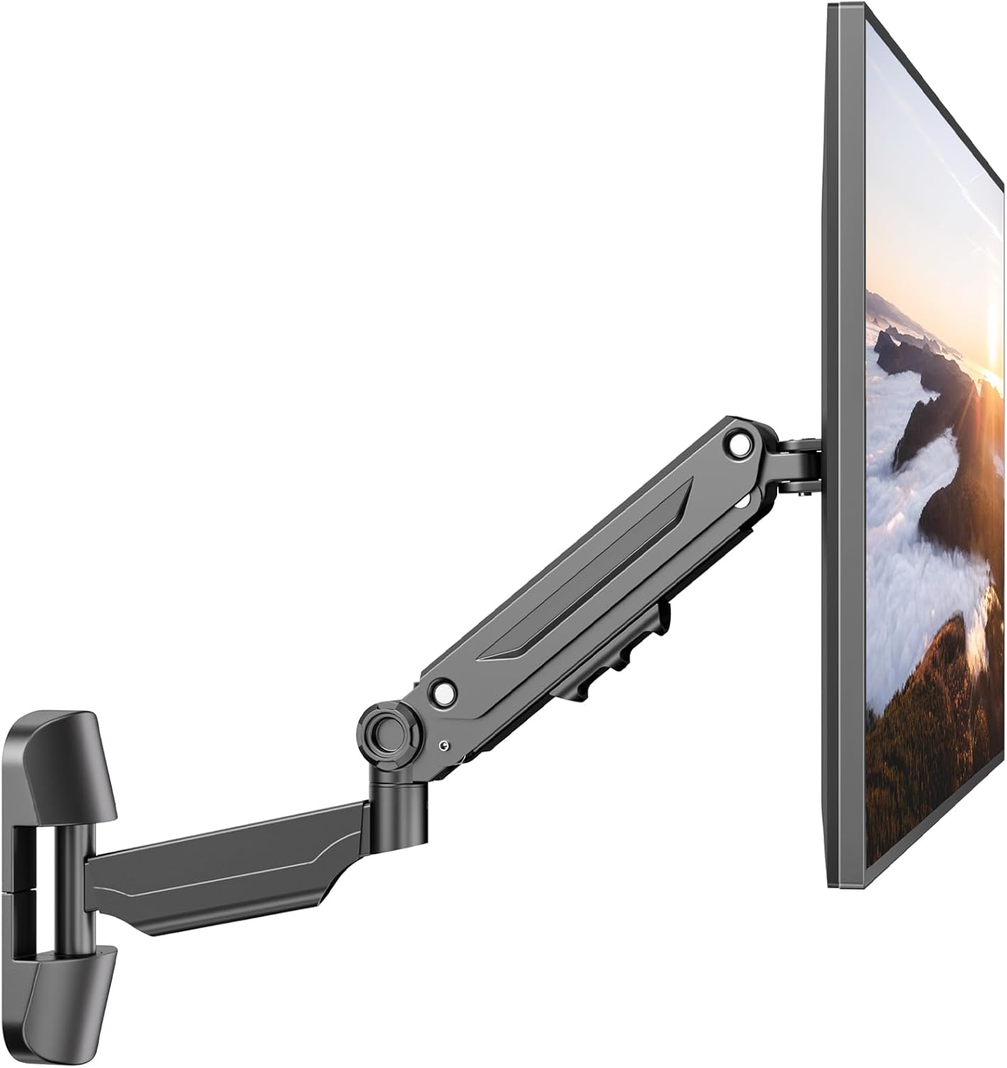 PUTORSEN Monitor Arm Wall Mount Bracket for 17-42 inch Screens, Height Adjustable Gas Spring Single Wall Monitor Mount, Tilt Swivel Rotate, Load 12KG, VESA 75x75/100x100mm, Black