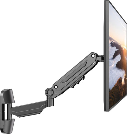 PUTORSEN Monitor Arm Wall Mount Bracket for 17-42 inch Screens, Height Adjustable Gas Spring Single Wall Monitor Mount, Tilt Swivel Rotate, Load 12KG, VESA 75x75/100x100mm, Black