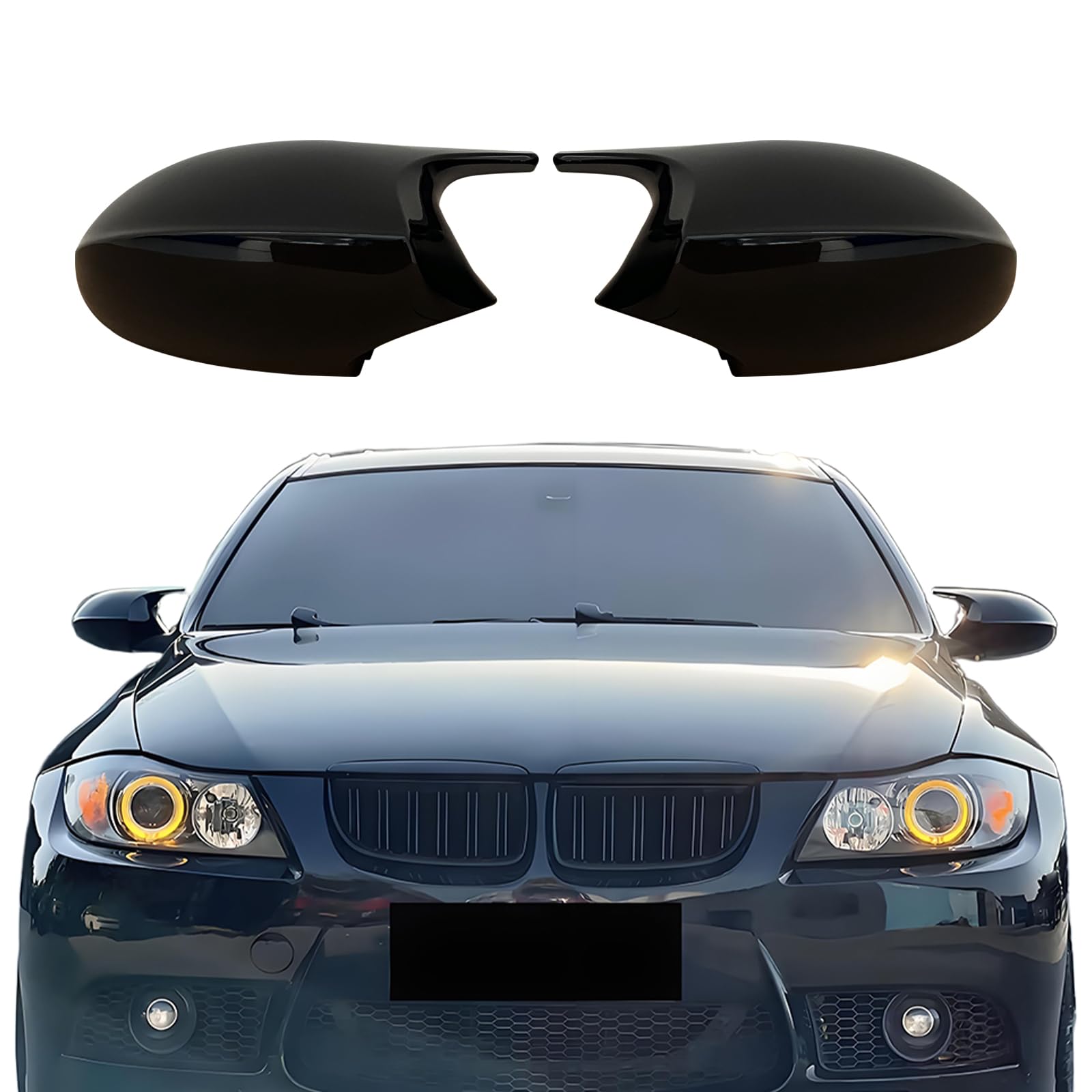 Door Mirror Cover Caps For BMW E81 E87 2008-2011 E90 E91 2009-2011 E92 E93 2010-2013 LCI Facelift Replacement Side Mirror Caps Gloss Black(For 1er E81 E87&3er E90 E91 E92 E93 LCI)