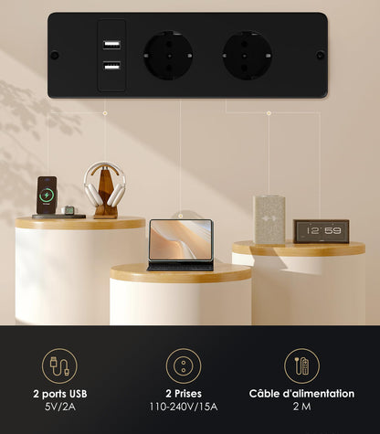 Birou electric OffiGo 140 cm cu 3 sertare, USB, LED