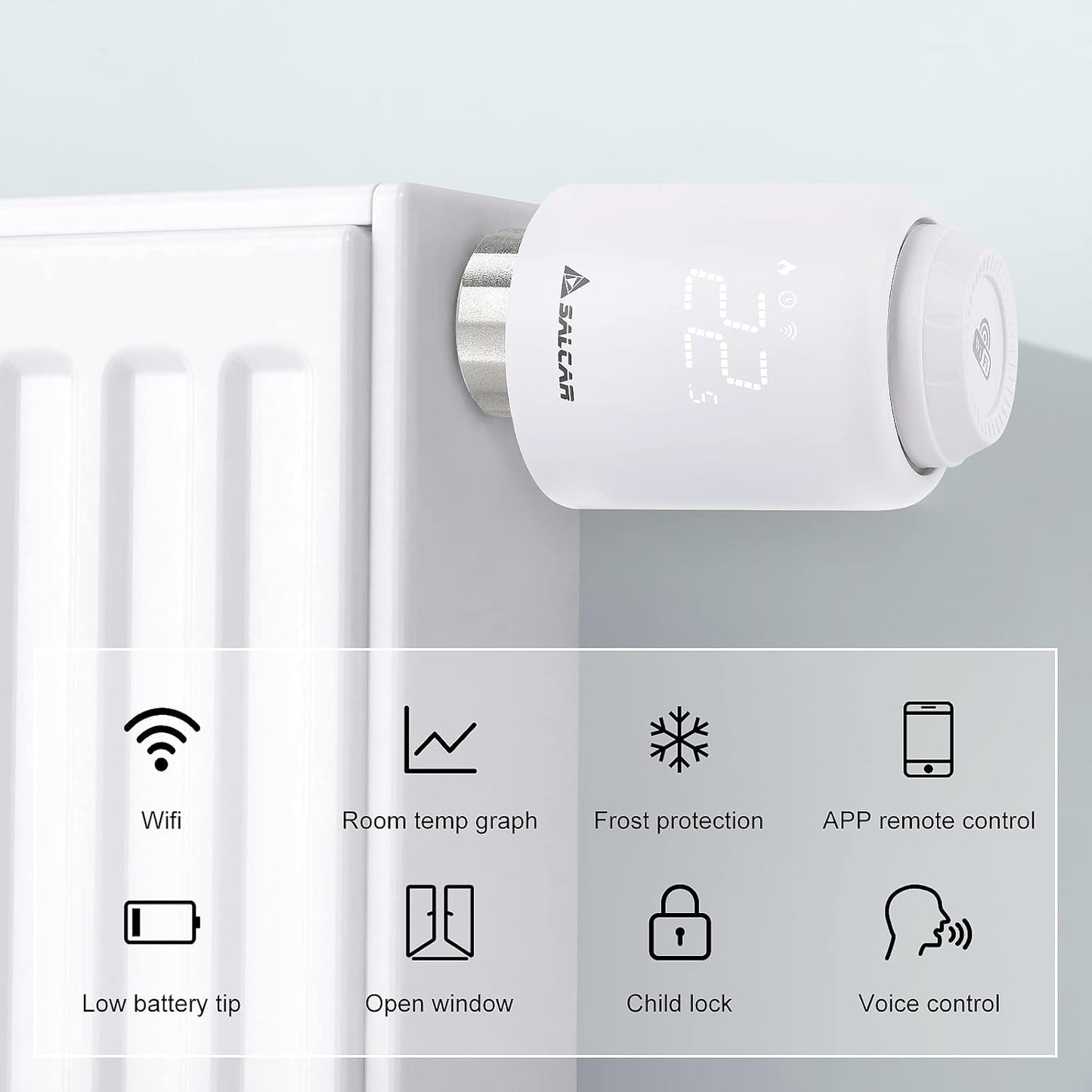 SALCAR Smart Radiator Thermostat WiFi Thermostat Compatible with Amazon Alexa & Google Assistant Programmable Heating Thermostat Tuya Radiator No Gateway Required