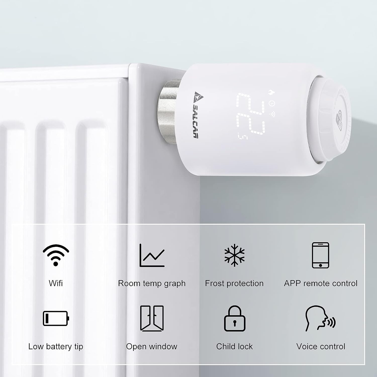 SALCAR Smart Radiator Thermostat WiFi Thermostat Compatible with Amazon Alexa & Google Assistant Programmable Heating Thermostat Tuya Radiator No Gateway Required