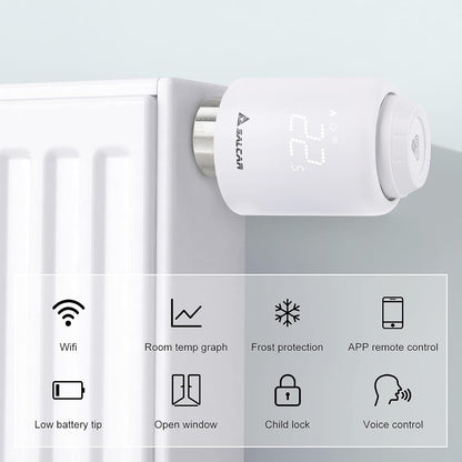 SALCAR Smart Radiator Thermostat WiFi Thermostat Compatible with Amazon Alexa & Google Assistant Programmable Heating Thermostat Tuya Radiator No Gateway Required