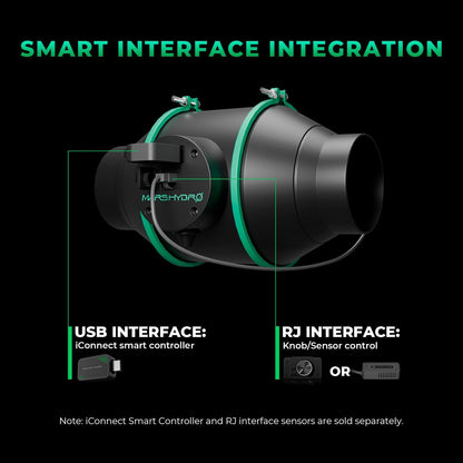 Mars Hdyro 2025 New Version iFresh 6 Inch Smart Inline Duct Fan with Variable Speed Controller, 402 CFM App Control Ventilation Exhaust Fan for Grow Tents, Hydroponics
