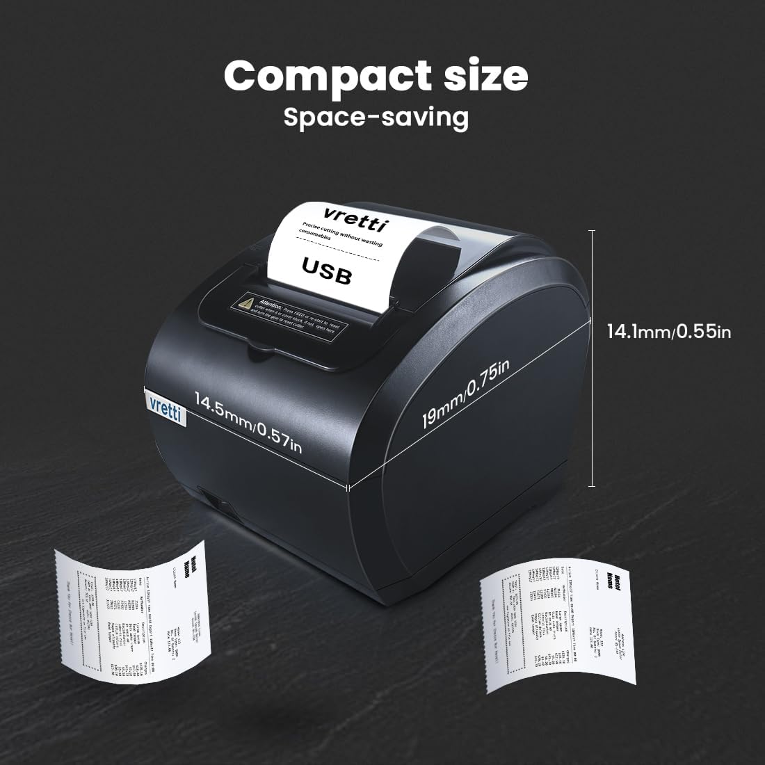 vretti Thermal Ticket Printer, Direct Thermal Printer with USB Serial LAN Port - Supermarket Kitchen POS Printer with ESC/POS Command Support