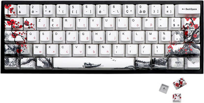 JSJT Plum Blossom Keycaps 128 Keys French Keycaps PBT OEM Profile Custom Keycaps for 61/68/87/96/104/108 Cherry MX Switches Mechanical Keyboard