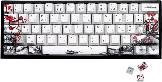 JSJT Plum Blossom Keycaps 128 Keys French Keycaps PBT OEM Profile Custom Keycaps for 61/68/87/96/104/108 Cherry MX Switches Mechanical Keyboard