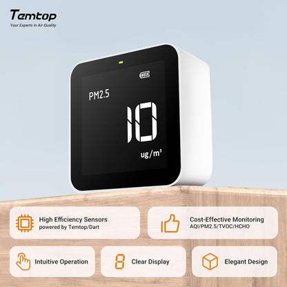 Temtop M10 Air Quality Monitor Indoor Air Quality Tester AQI PM2.5 VOCs Formaldehyde Detector for Home Air Testing, US Certified Air Sensor