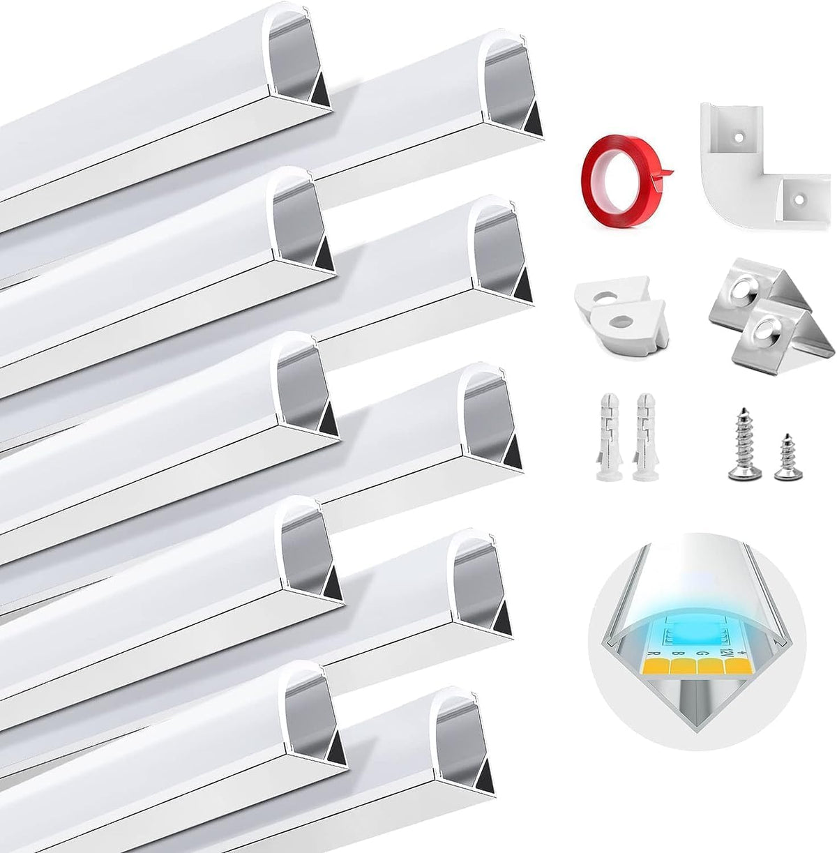 Profil LED din aluminiu HOMMAND in V cu difuzor, set 10 x 1 m, marimea 10 Pack-V Shape