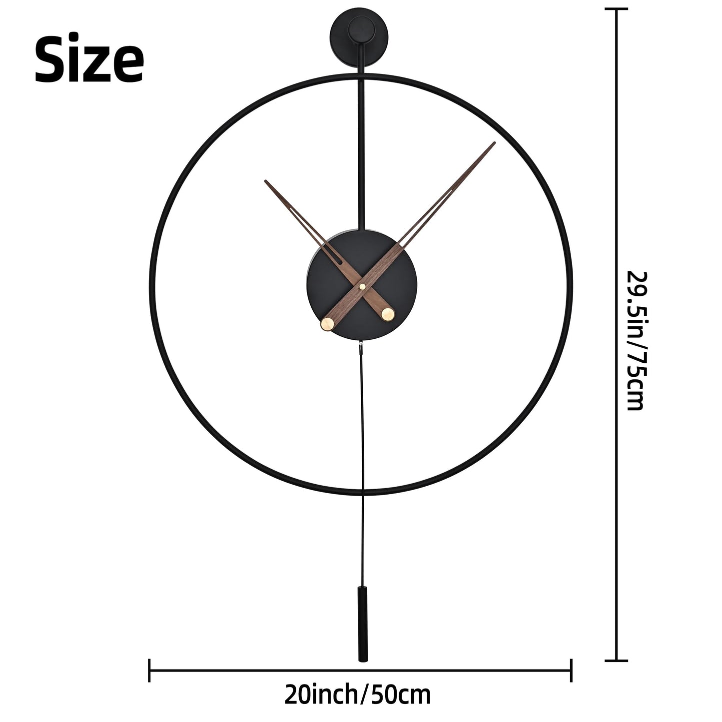 Ceas de perete HAITANG 50 cm Silent Quartz Metal Negru cu Pendul