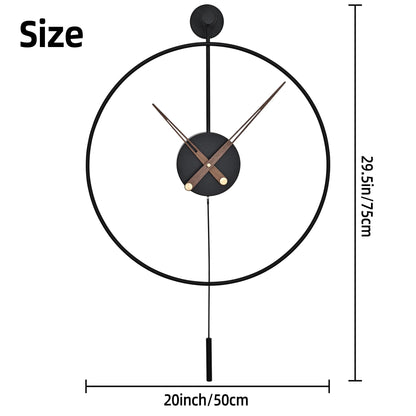 Ceas de perete HAITANG 50 cm Silent Quartz Metal Negru cu Pendul