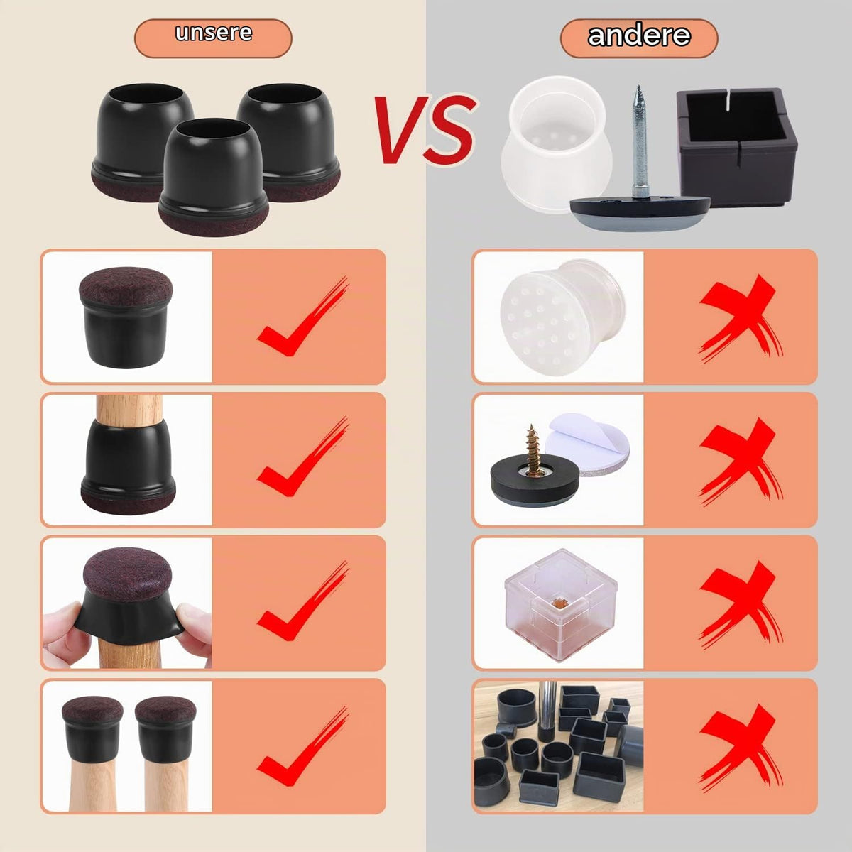 Set 24 capace RCHYFEED din silicon negru cu pasla pentru picioare rotunde de scaun, 2,0-2,8 cm