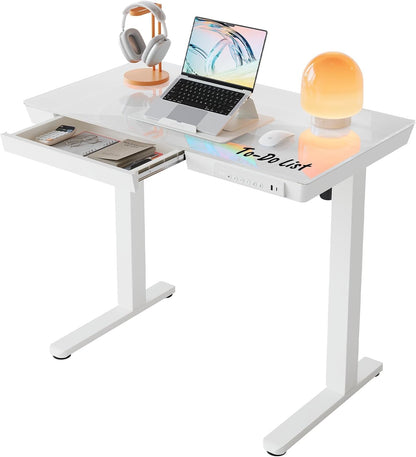 Birou HUANUO 100 x 60 cm din sticla reglabil pe inaltime USB