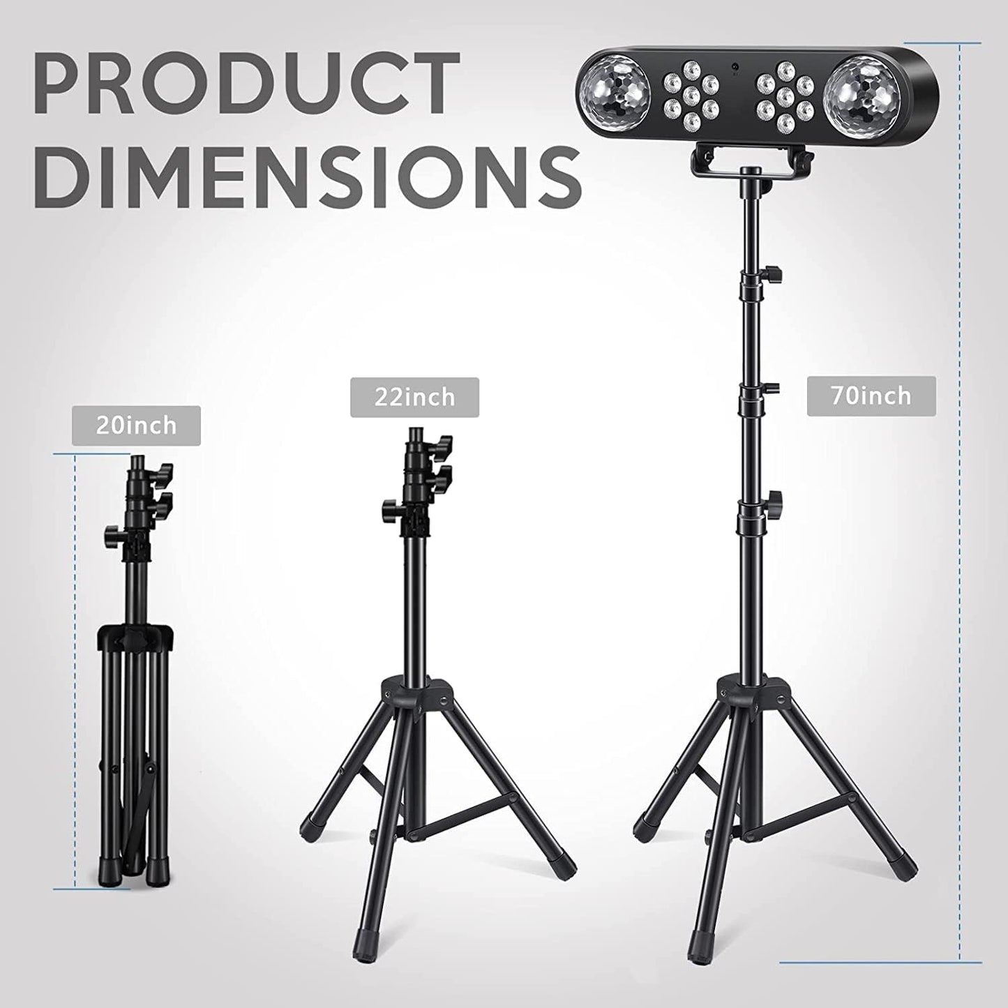 DJ light with tripod, party bar lights, disco spinning ball light, remote control and stage lighting system sound activated for bar concerts, mobile band dance, wedding, Halloween