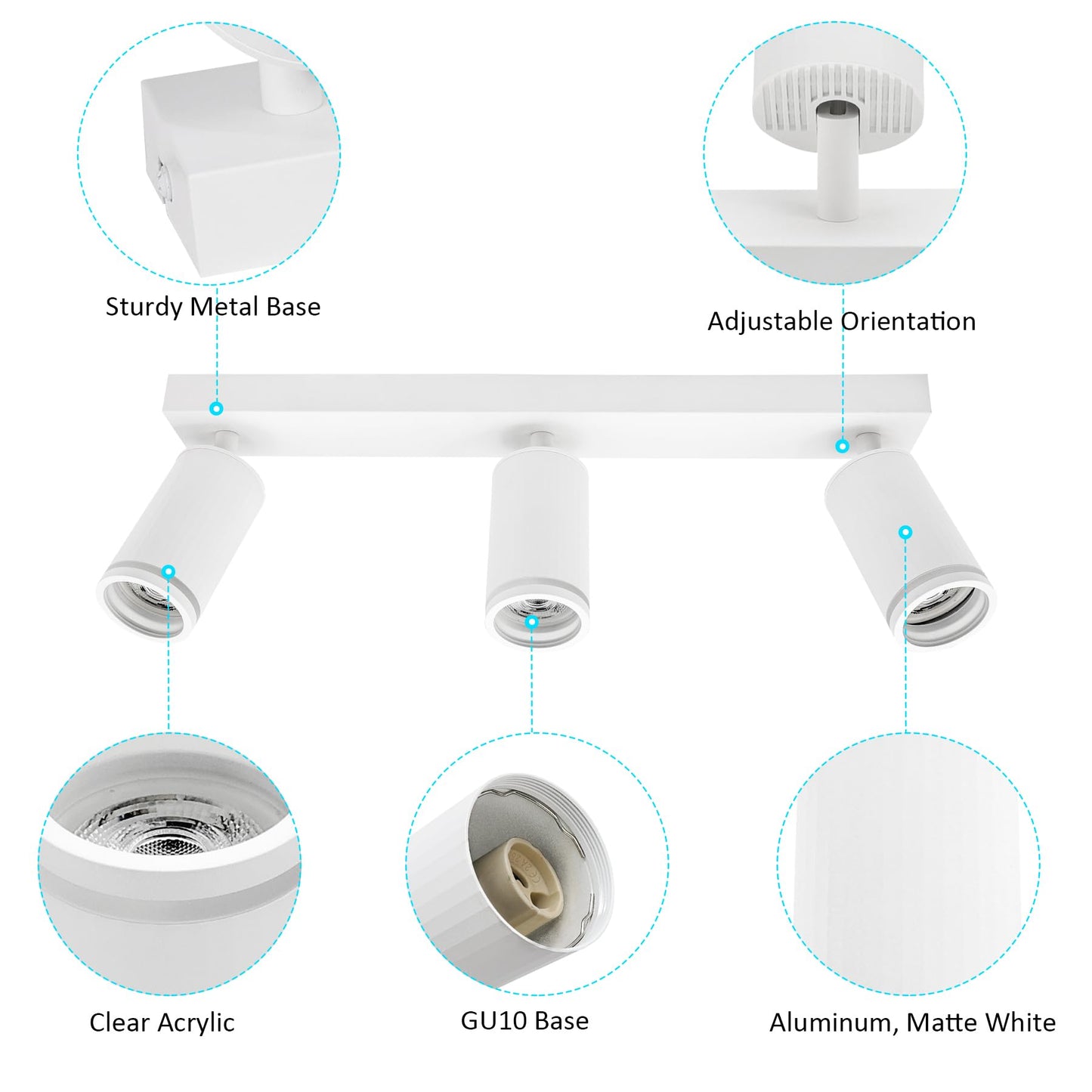 Spot luminos White 3 becuri GU10 aluminiu rotativ 2250 lm