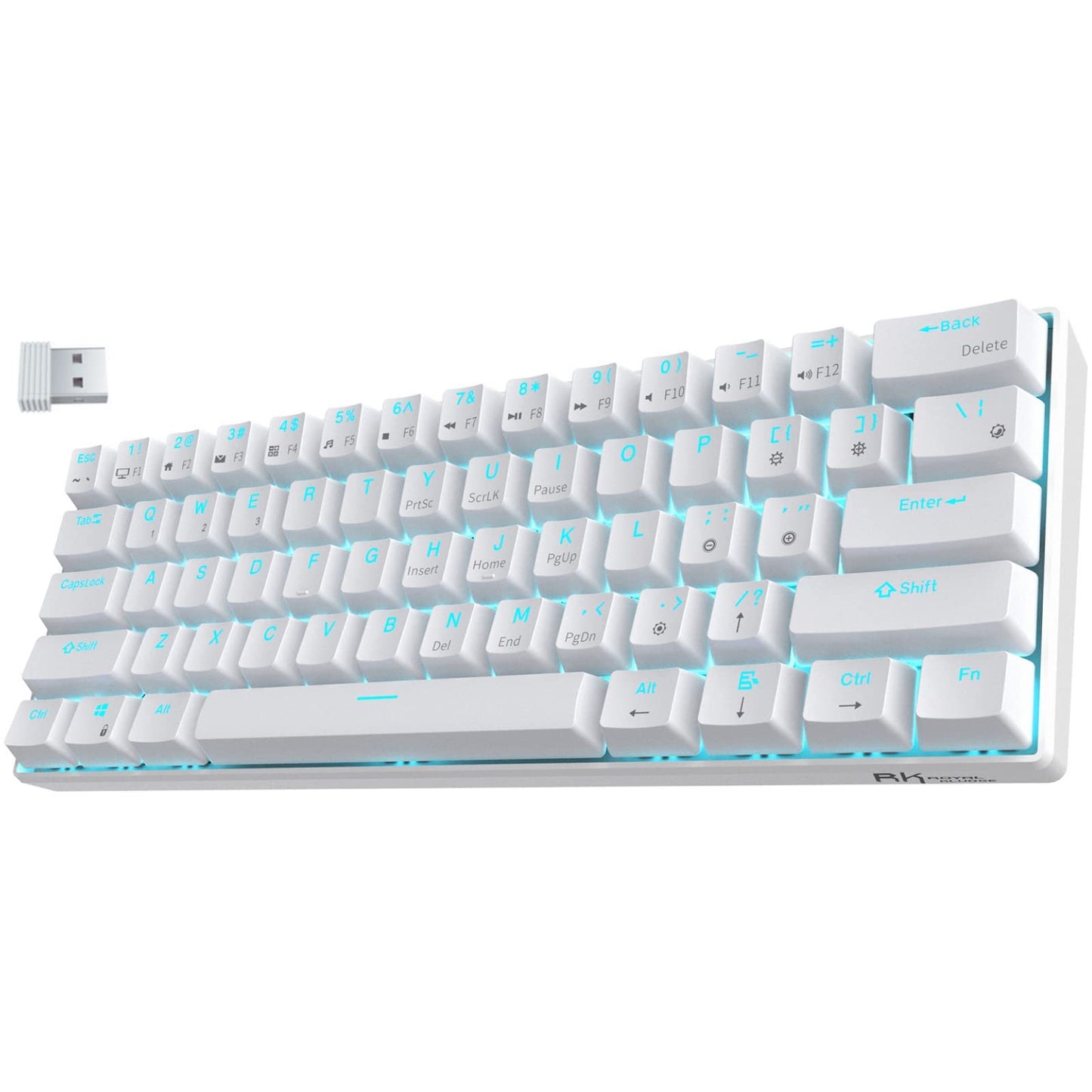 RK Royal Kludge RK61-US 2.4 GHz Wireless/Bluetooth/Wired 60% Mechanical Keyboard, 61 Keys Compact Keyboard, Hot Swappable Red Switch Gaming Keyboard with Software for Windows/Mac/Android