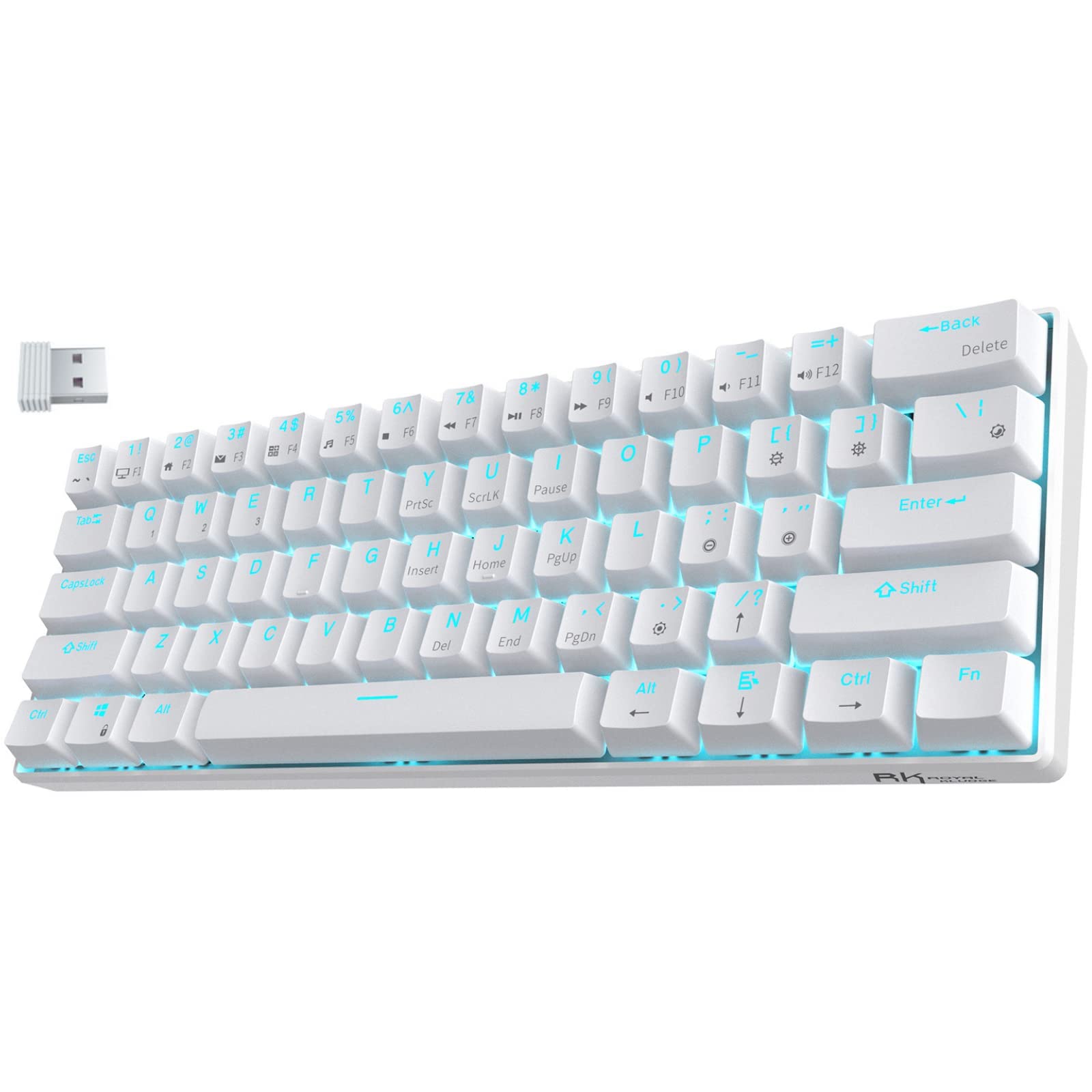 RK Royal Kludge RK61-US 2.4 GHz Wireless/Bluetooth/Wired 60% Mechanical Keyboard, 61 Keys Compact Keyboard, Hot Swappable Red Switch Gaming Keyboard with Software for Windows/Mac/Android